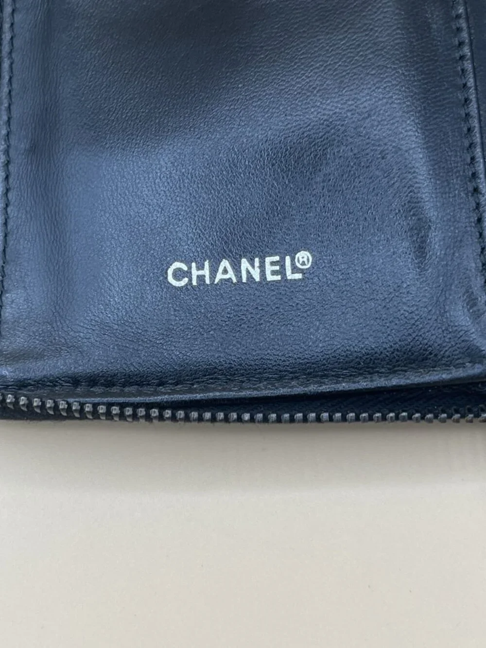 Chanel Black Checkered Canvas Zipper Wallet With CC Logo Design